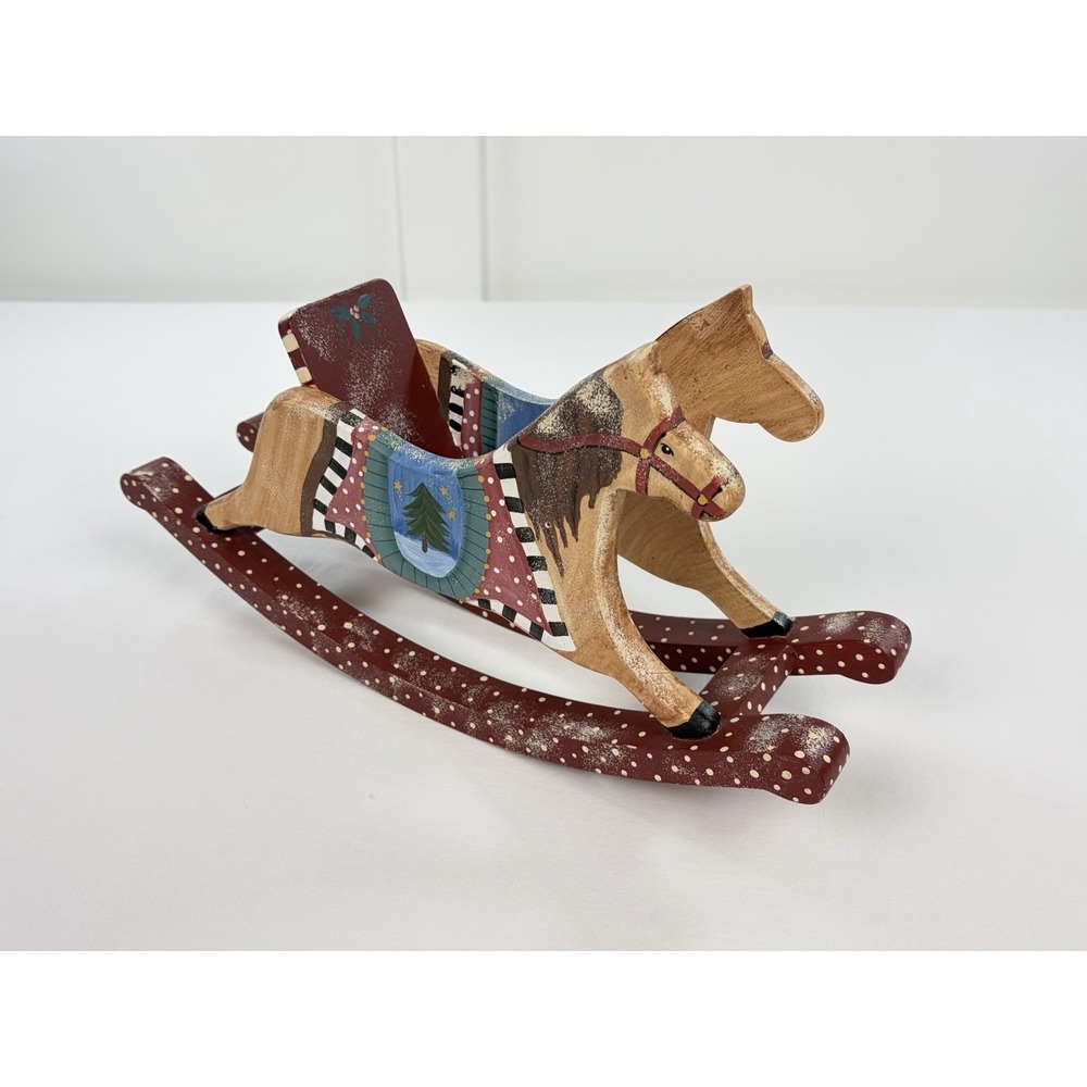 Vintage 1999 Mills River Christmas Rocking Horse Wood Folk Art Figurine Decor